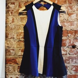 H&M blue shire black peplum blouse 6 never worn